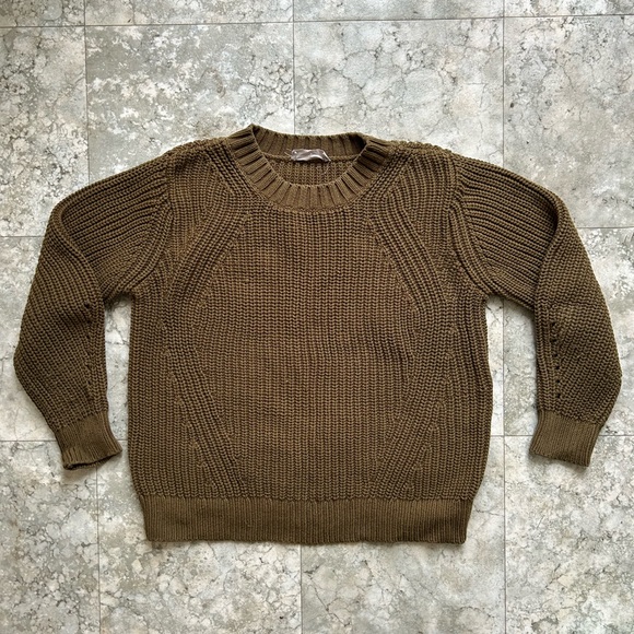 SHIPS FREE! Everlane Olive Green Texture Cotton Crew Sweater, Size Large L - Picture 6 of 8